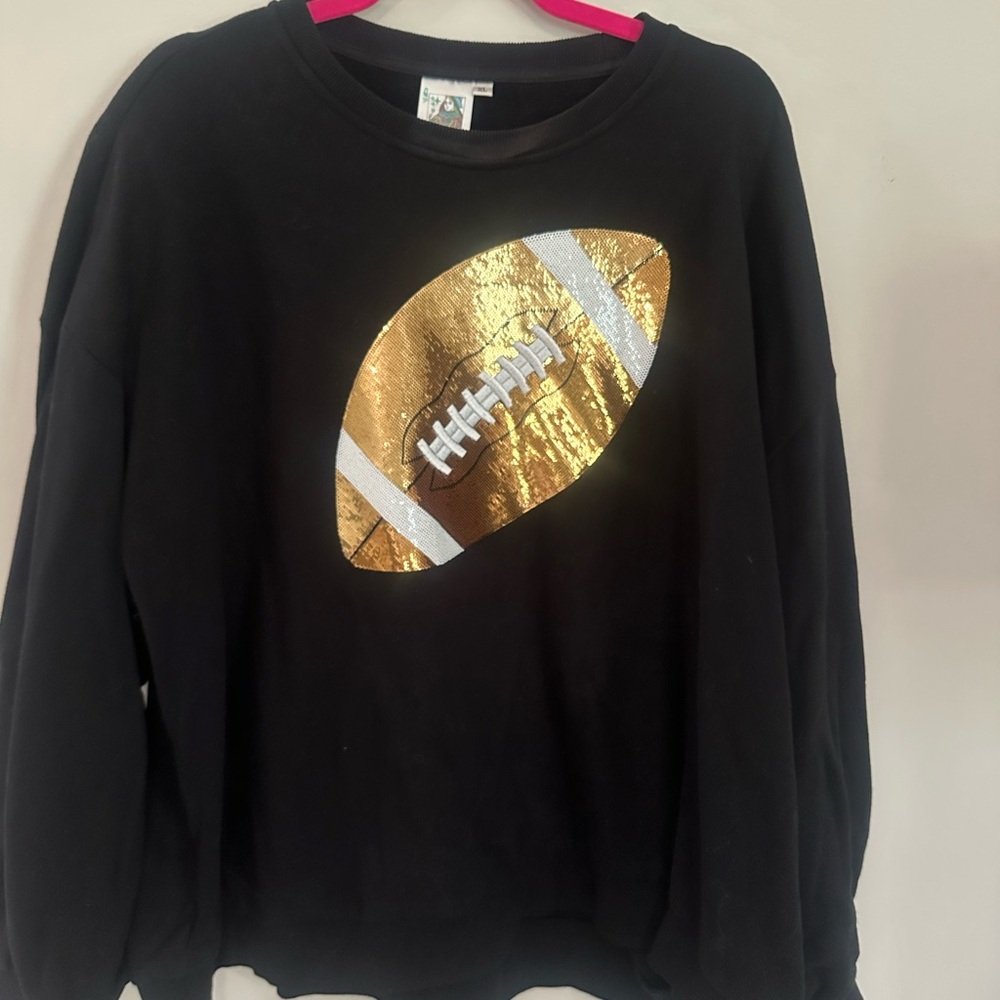 Queen of Sparkles Black women’s Sweatshirt Sequin Football XL boutique fabulous